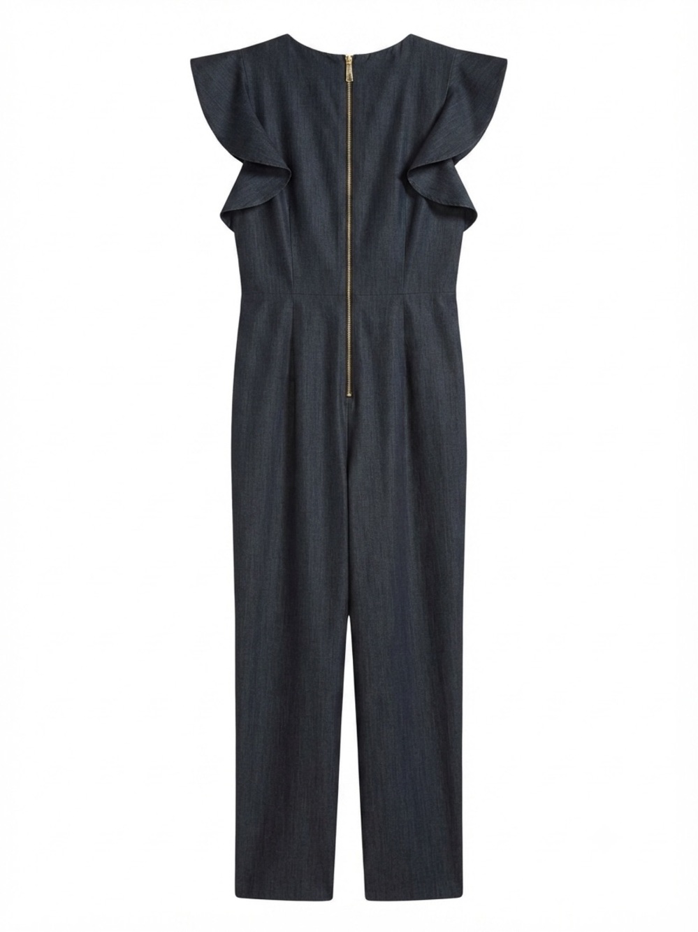 Calvin Klein Navy Ruffle Sleeve Wide Leg Jumpsuit Sz 8 - Picture 4 of 9